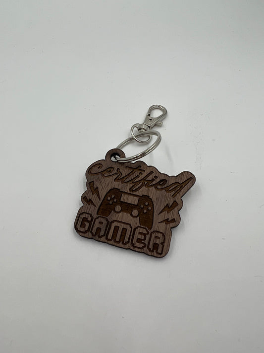 Certified Gamer Walnut Keychain