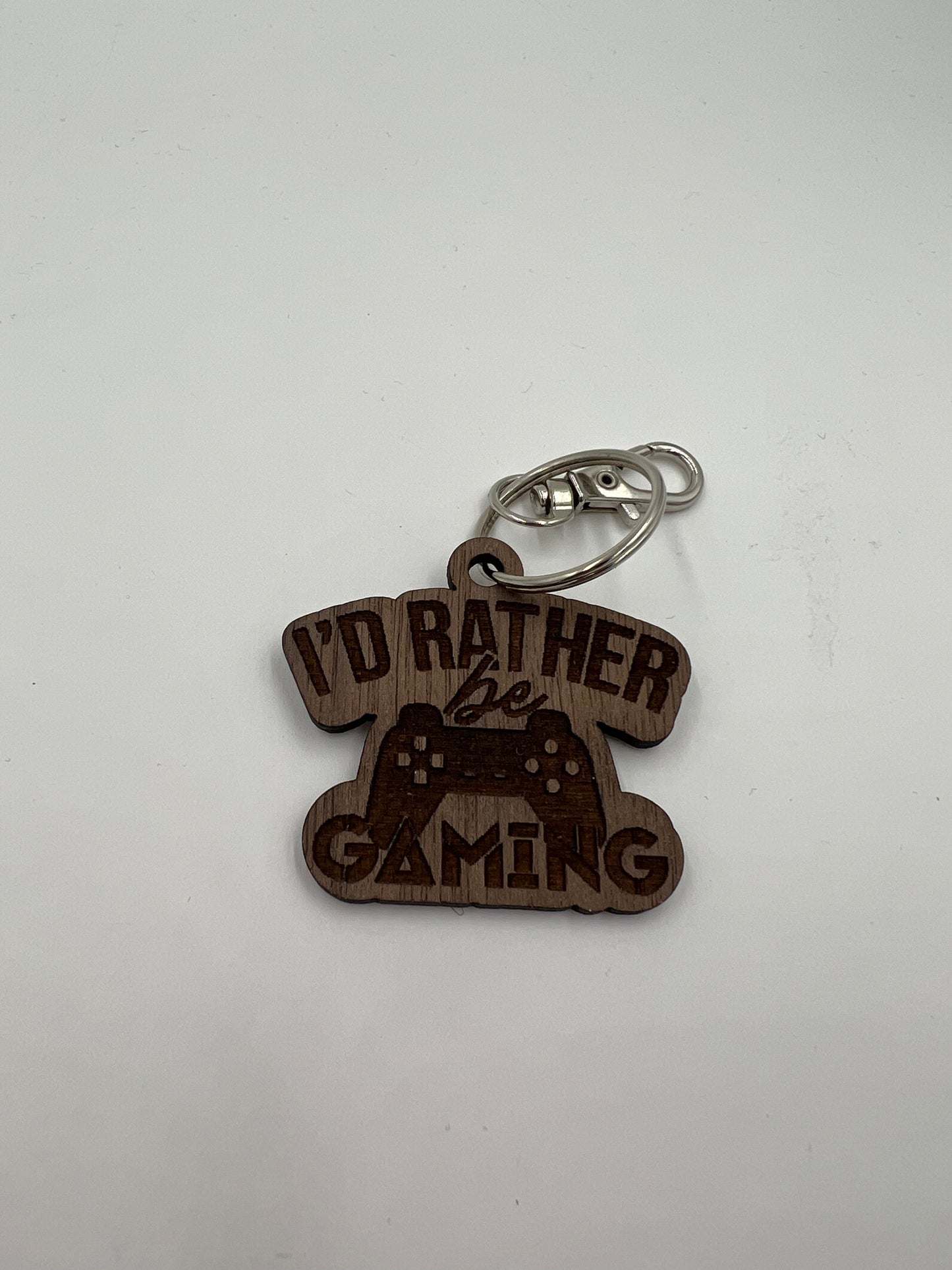 I’d Rather Be Gaming Walnut Keychain