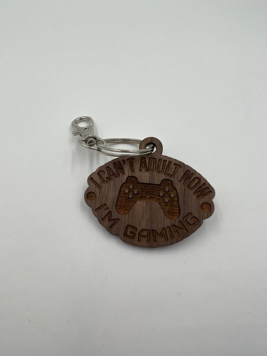 I Can’t Adult Now, I’m Gaming Walnut Keychain