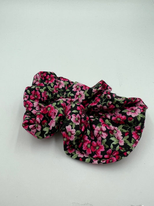 Pink & Black Floral Scrunchie