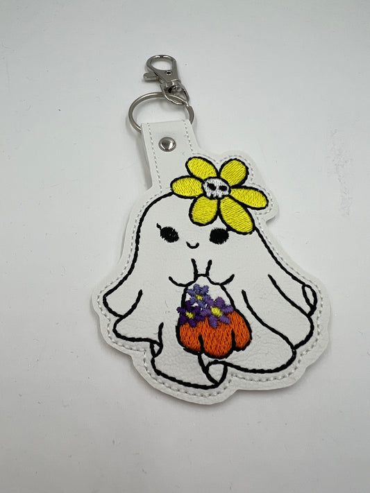 Floral Pumpkin Ghost Vinyl Keychain