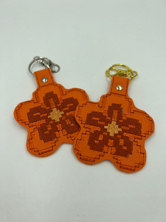 Orange Flower Keychain (Silver Hardware)