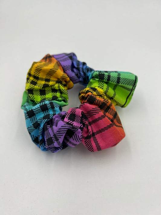 Rainbow Plaid Scrunchie