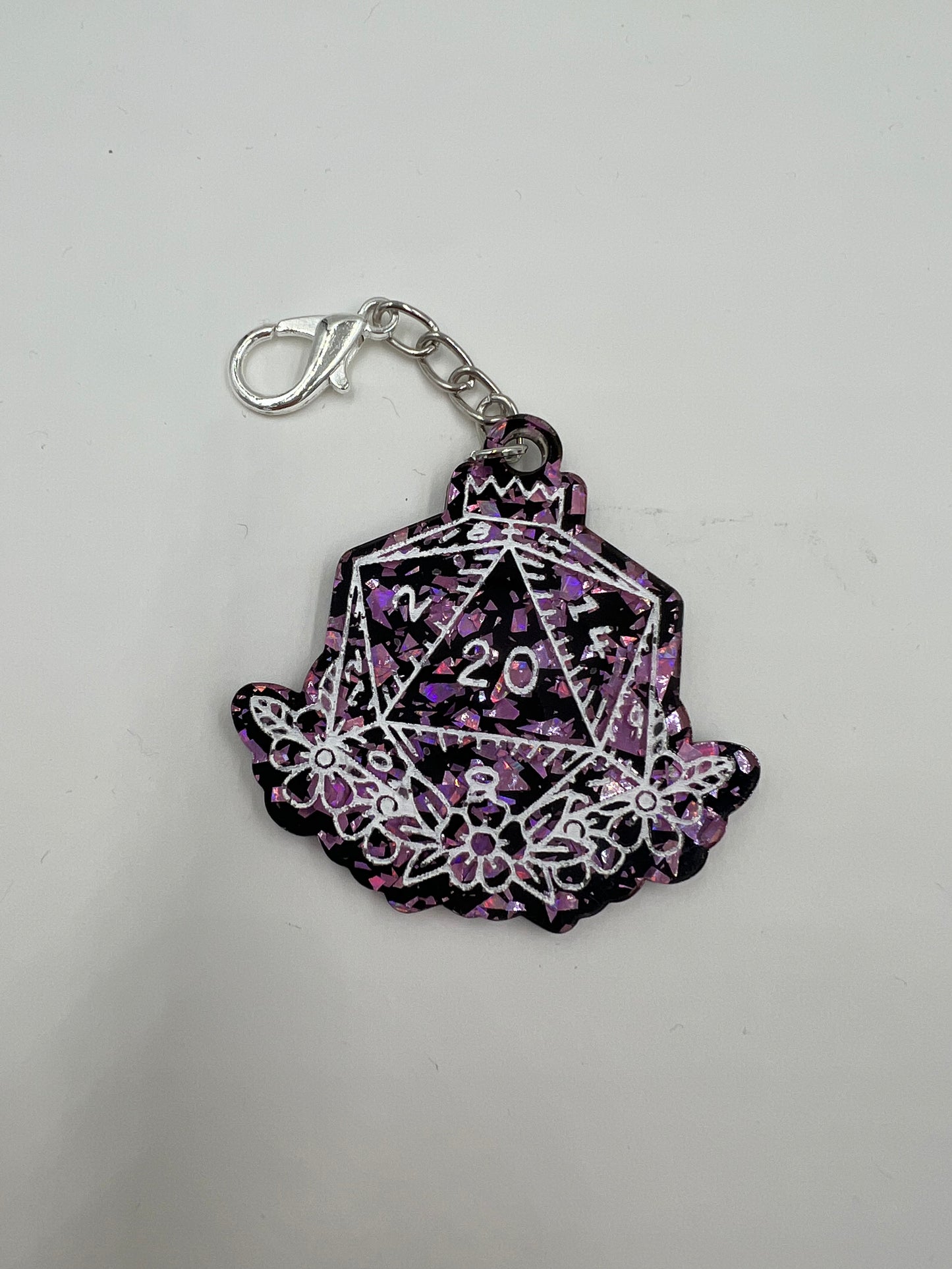 Pink Confetti D20 Keychain