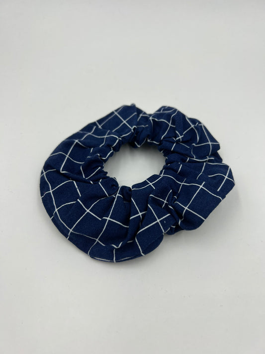 Navy Grid Scrunchie