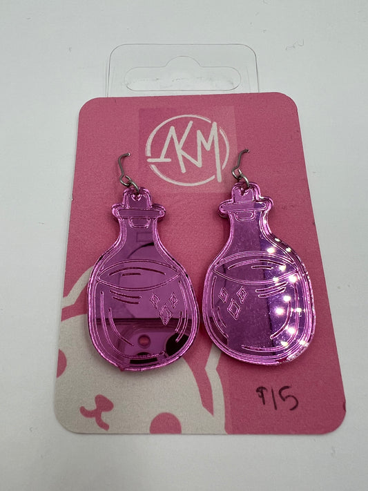 Pink Potion Bottle Earrings