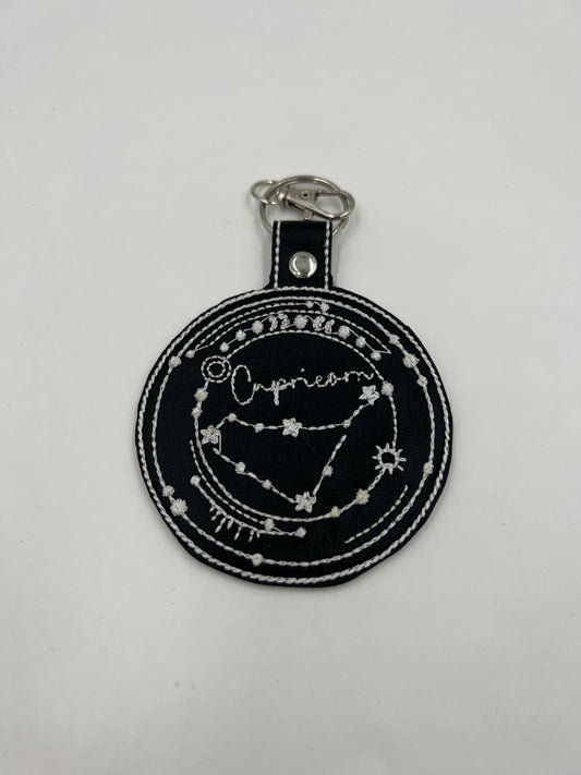 Capricorn Keychain (Black with Silver Hardware)
